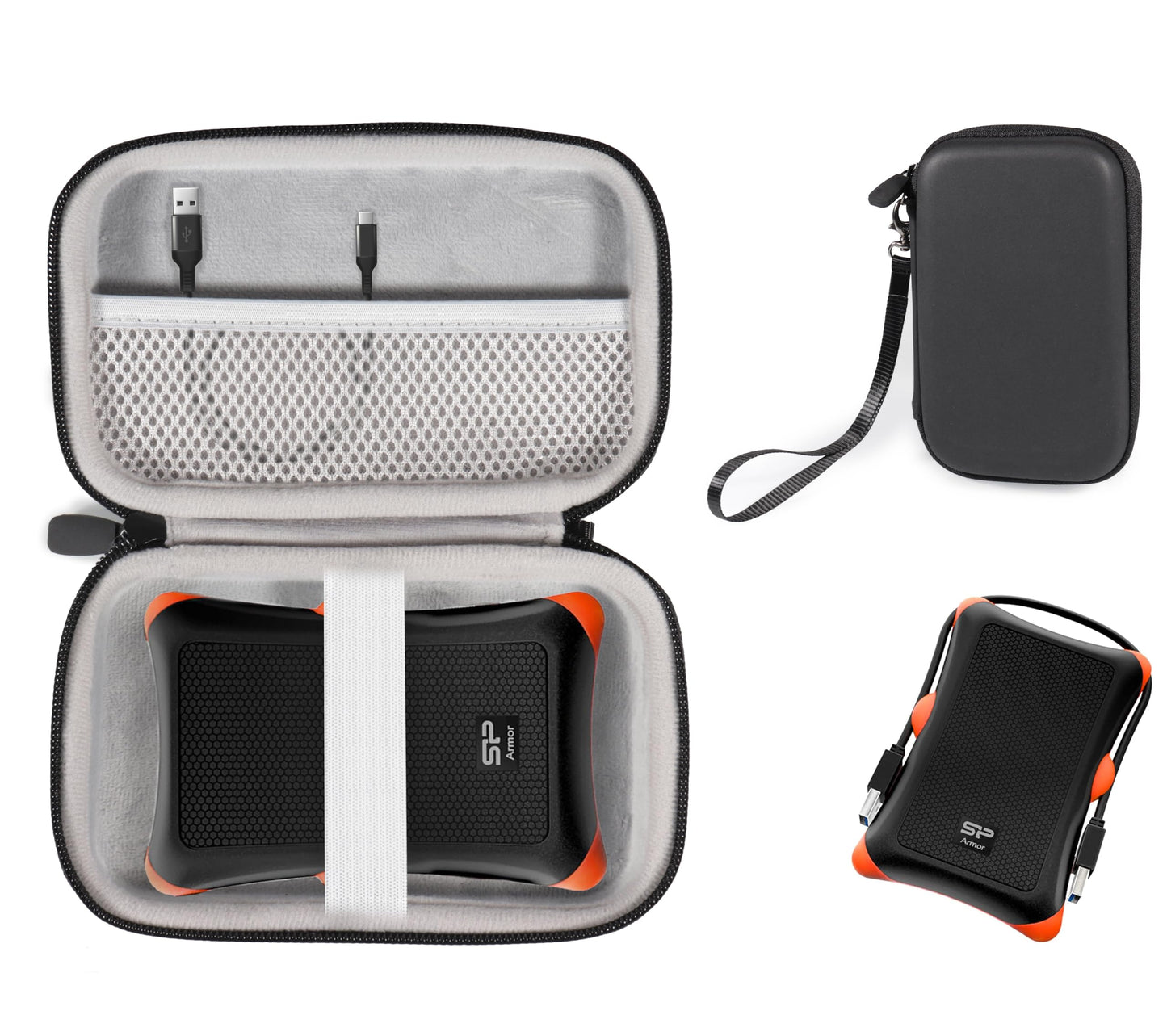 Getgear Portable Case Compatible with SP Silicon Power Rugged Portable External Hard Drive Armor A30 2TB, 1TB GETGEAR