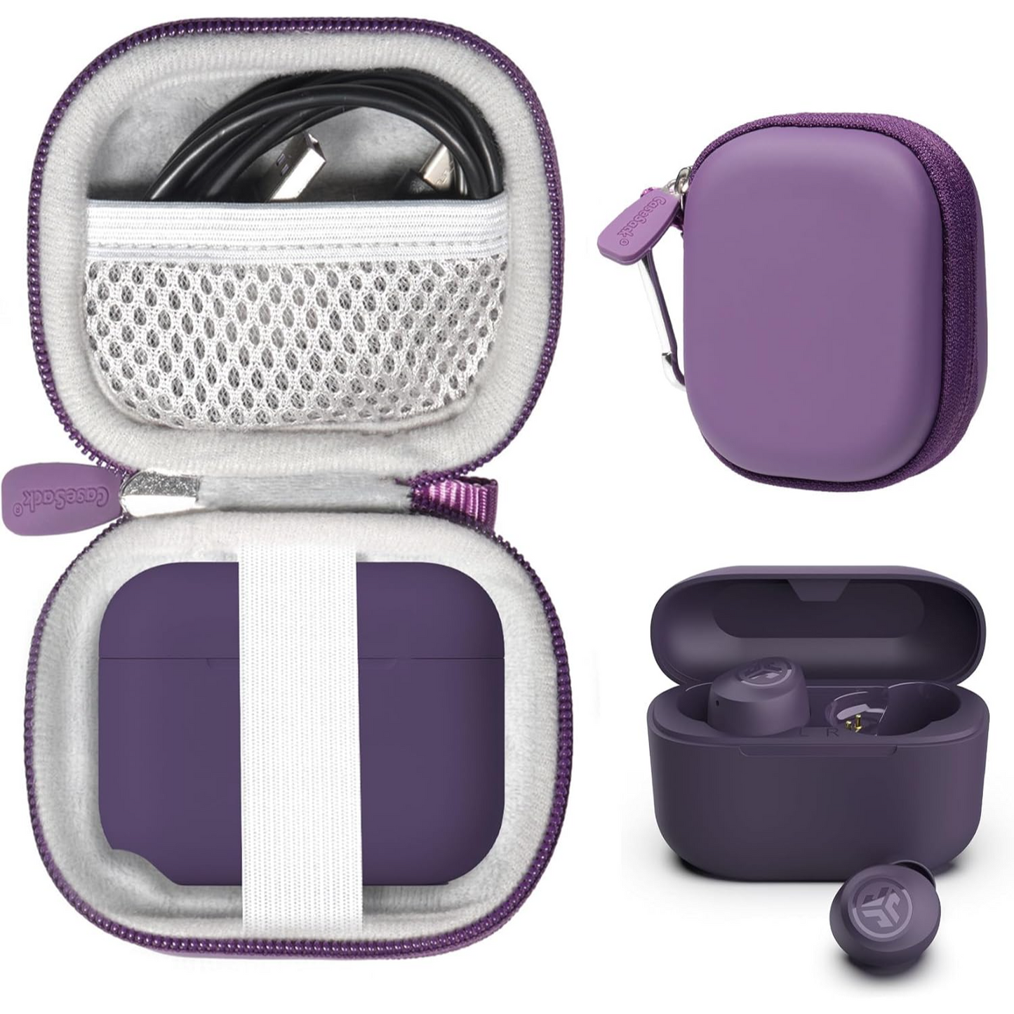 getgear Semi-Hard Earbuds Carrying Case for JLab Go Pop+, Go Air Pop, Air Tones/Tones+, JBuds Mini – Compact Organizer with Mesh Pocket getgearcase